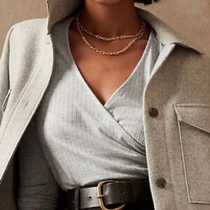 Banana Republic Ribbed Wrap T-Shirt Heather Gray